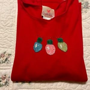 Quacker Factory, Red, Short Sleeve, Christmas Shirt